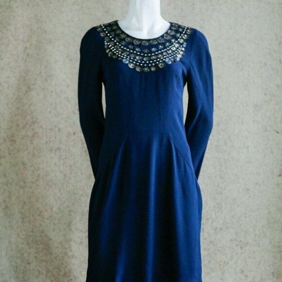 COPY -  Temperley London Navy Blue Embellished Fitted Knee Lenght Cocktail Dres… - Picture 3 of 10